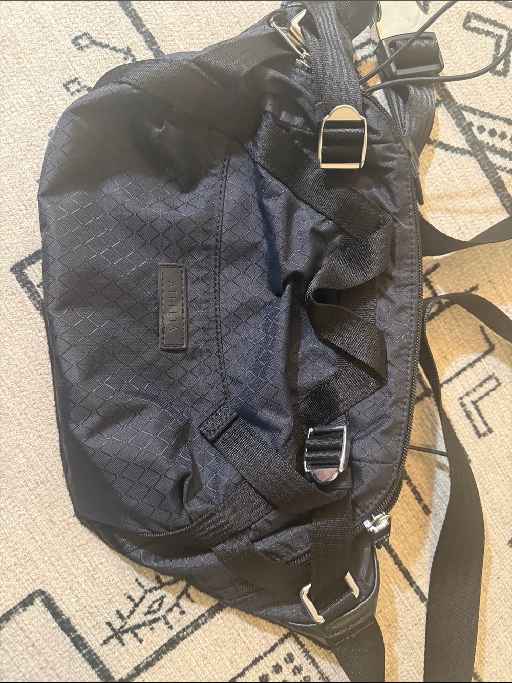 Athleta Quilted Black Messenger Sling with Adjustable Strap